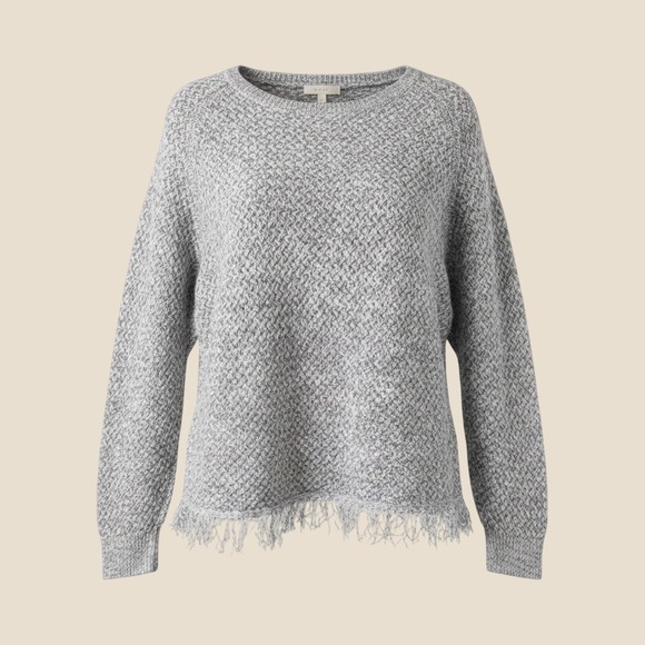 The Unbranded Brand Sweaters - Joie Basketweave Knit Sweater Womens Medium Grey Fringe Hem Pullover